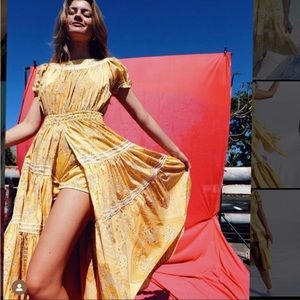 New Innika Choo Ric Rac Bandana Midi Dress 1 S Tiered Yellow Cotton Romper